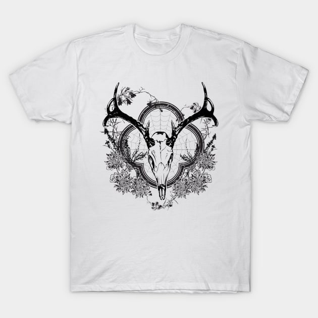 Deer Skull Floral 2 T-Shirt by GloriousBeefcakeham